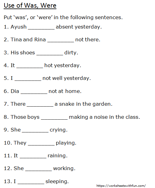 Was Were Worksheet For Grade 1